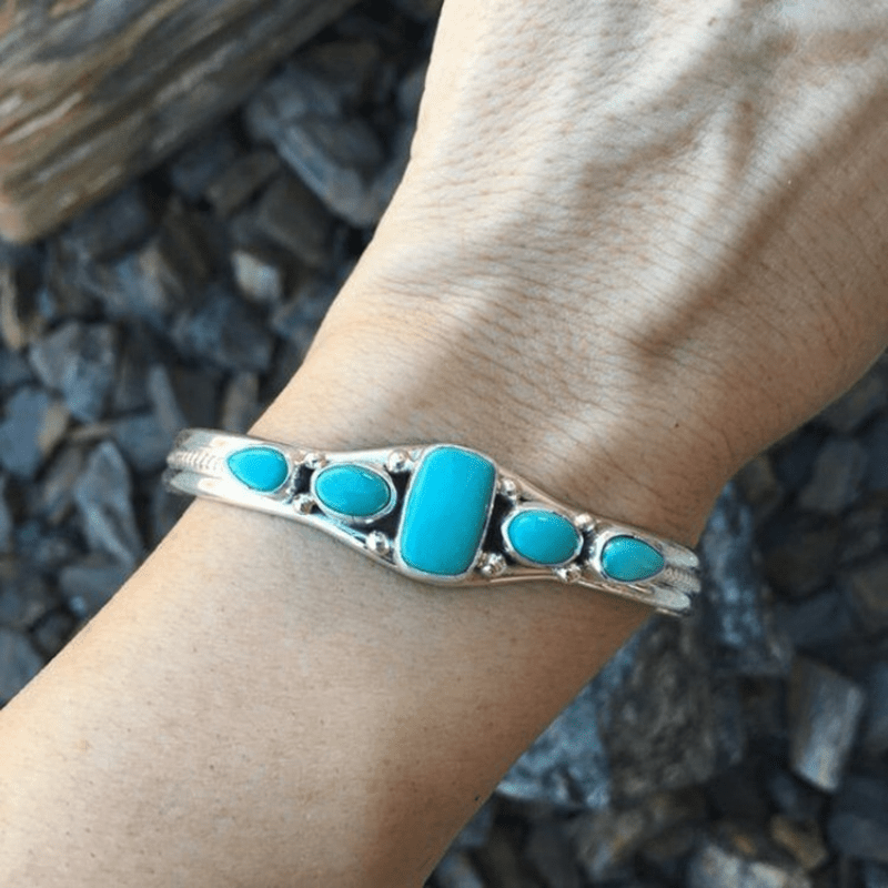 925 Sterling Silver Turquoise Cuff Bangle, Adjustable